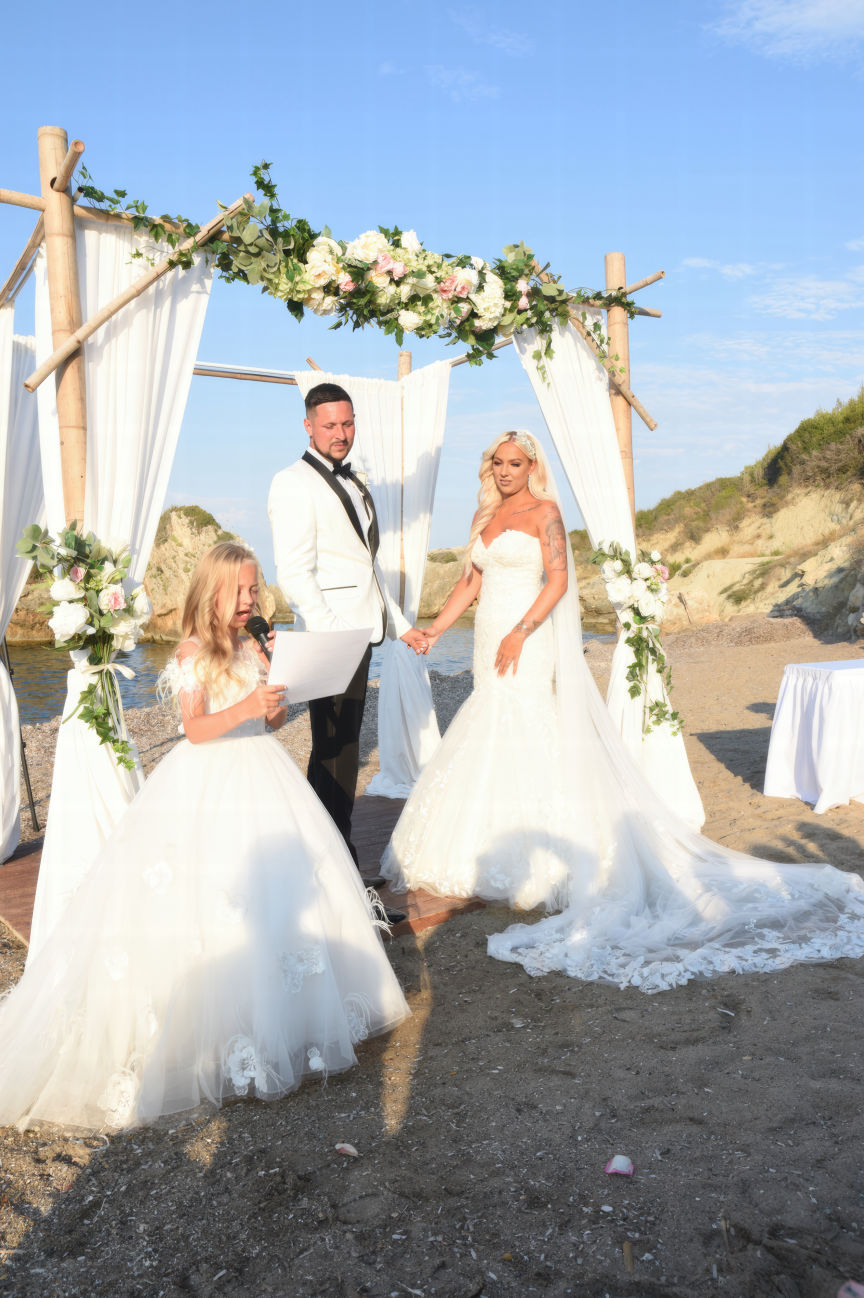 Bride  and groom with there dog at there wedding