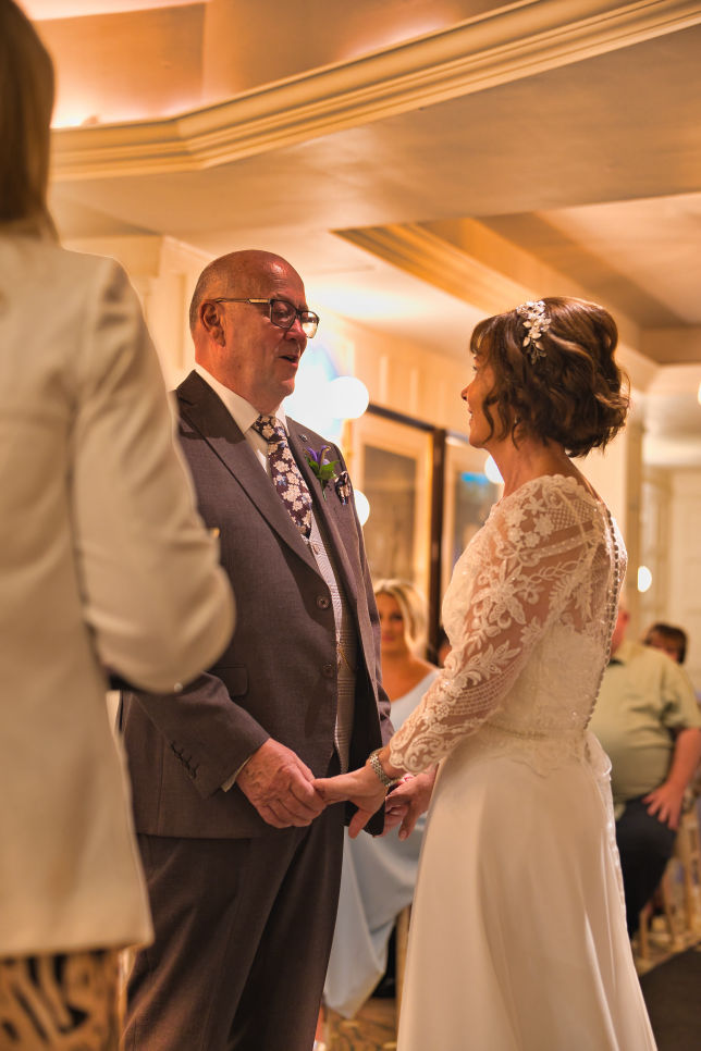 “Bride and groom at their wedding ceremony  at The Stanneylands Hotel in Wilmslow, Cheshire.”